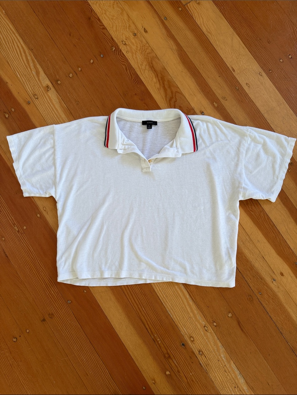 J Crew White Oversized Boxy Short Sleeve Polo Shirt Small